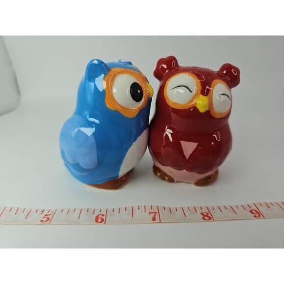 SALT & PEPPER SHAKERS Kitchen Kissing Owls Topsy Turvy Magnetic VTG - Picture 15 of 16